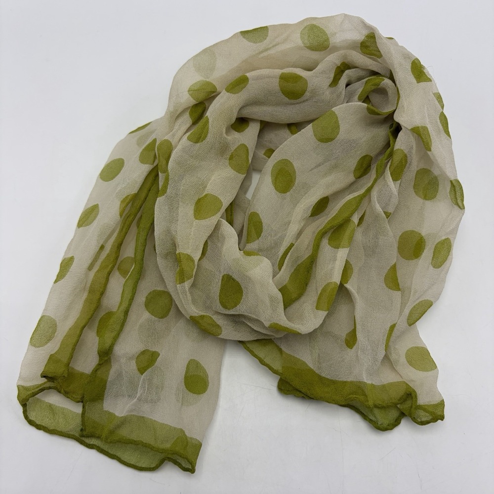 Vintage Silk Scarf Green Polka Dot Sheer 60's Retro Career
